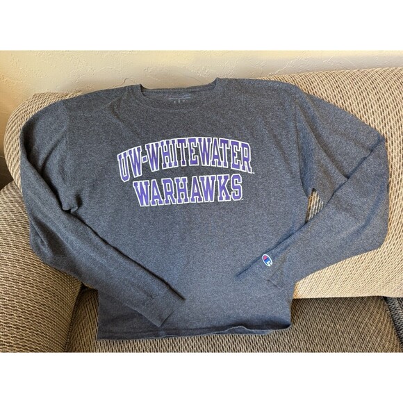 Champion‎ U-Wisconsin Whitewater Warhawks Long Sleeve T-shirt Purple Gray Small - Picture 1 of 5